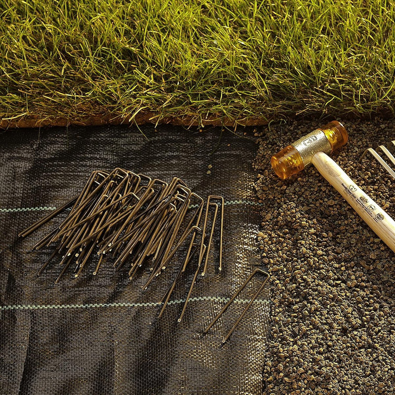 300 grondankers 100 mm lang, 13 mm breed, diameter 2,9 mm, montageankers grondankers voor de tuin van niet-gegalvaniseerd staal, haringen voor het bevestigen van onkruidbestrijdingsdoek, kunst