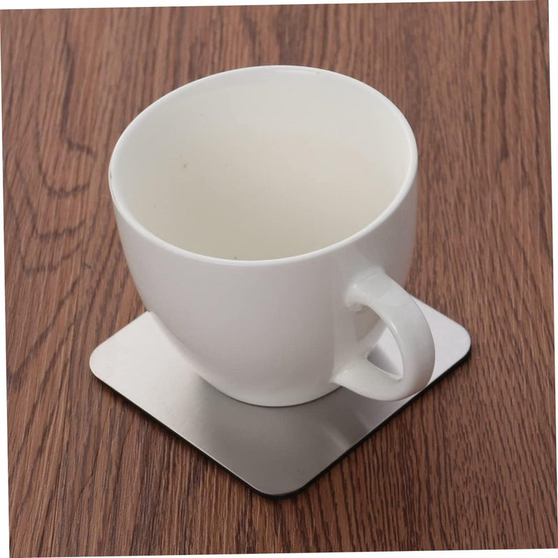 Set van 6 vierkante stalen placemats met antisliponderzetters van roestvrij staal