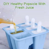 Siliconen ijsvormen, ijslollyvormen set met 6 holtes, ijsvormen, BPA-vrije ijsvormen met handvat, herbruikbare ijsvorm van voedingskwaliteit voor kinderen en volwassenen, doe-het-zelf