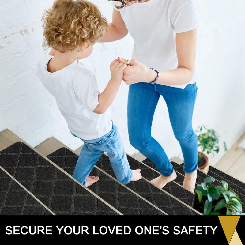 Set van 15 trapmatten, voor binnen, 76 x 20 cm, zwart, rechthoekig, trapmatten, zelfklevend, grijs, traptapijt, antislip, traptapijt voor kinderen, ouderen en honden