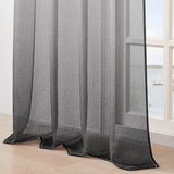Voile gordijnen met kleurverloop, transparant gordijn, kort, tule gordijn met oogjes, in zwart-wit, kleurverloop, 160 x 140 cm (h x b), modern, voor kinderkamer, woonkamer, slaapkamer, set van