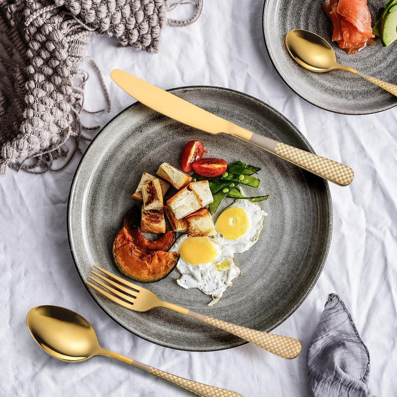 24-delig servies voor 6 personen, roestvrijstalen bestekset, spiegel, keukenbestek met mes, vork, lepel, koffielepel, vaatwasmachinebestendig