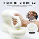 Nekkussen in het vliegtuig, reiskussen van traagschuim met fluweelzachte overtrek, voor volwassenen, voor reizen, camping, kantoor en huis (lichtroze)