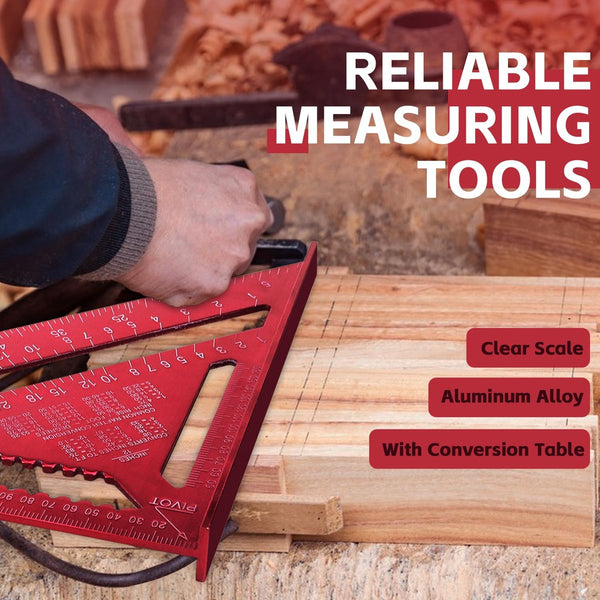 Timmermanshoek, aanslaghoek, metaal, 30 mm, timmerhoek, 90° kamerhoek, timmerhoek, metrische driehoekige liniaal voor timmerman, dakdekker, ingenieur (rood)