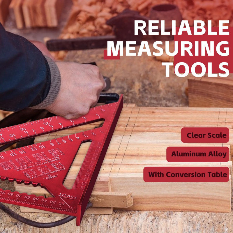 Timmermanshoek, aanslaghoek, metaal, 30 mm, timmerhoek, 90° kamerhoek, timmerhoek, metrische driehoekige liniaal voor timmerman, dakdekker, ingenieur (rood)