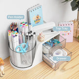 2 Lade Roterende Bureau-organizer Penhouder Bureau-organizer en opslag met 4 compartimenten + Lade voor kantoor, thuis en kunstbenodigdheden