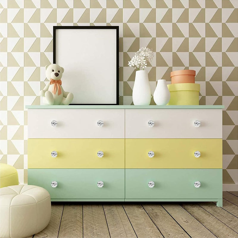 6 stuks meubelknoppen, kristallen ladeknoppen, moderne mode commodeknoppen, kristalheldere deurknop, 30 mm zinklegering kristalglas handgrepen, met schroeven in 3 maten (zilver)