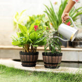 Set van 2 bloempotten van kunststof, voor binnen en buiten, diameter 22,5 cm, plantenpotset met drainagegaten en schoteltjes, plantenpot in houtlook