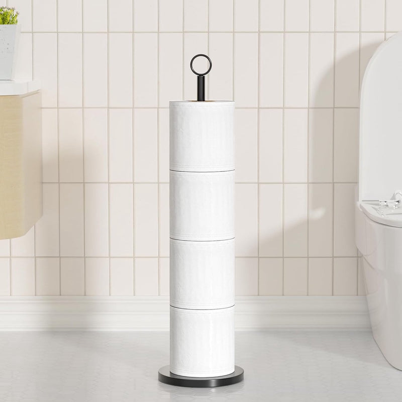 Zwarte toiletrolhouder vrijstaand: roestvrijstalen toiletrolhouder opbergstandaard voor het opbergen van reserverollen - toiletrolhouder voor badkamer