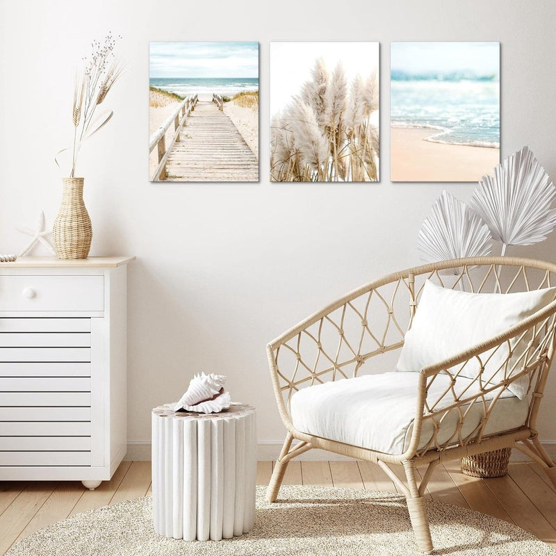 Klaar om op te hangen - wandafbeeldingen set zee - collage XXL woonkamer beige blauw