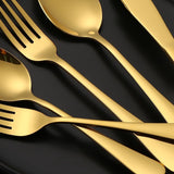 Bestekset voor 6 personen, 30-delige roestvrijstalen bestekset, bestek inclusief mes/vork/lepel, spiegel gepolijst, vaatwasmachinebestendig (goud)