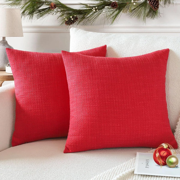 Set van 2 kussenslopen, effen, linnenlook, kussenslopen, moderne sierkussens, voor bank, slaapkamer, thuis, decoratie, 40 x 40 cm, rood