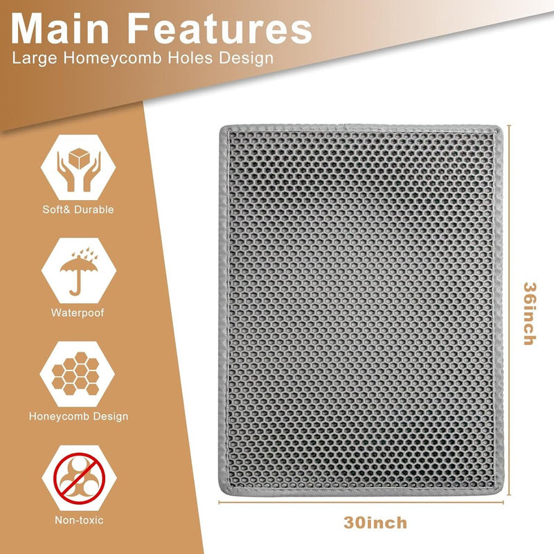 Kattenbakmat, 90 x 76 cm EVA waterdichte kattenbak, kattenmat met honingraatmotief, dubbellaags ontwerp honingraat, kattenbak, grijs, 1 zijde verbonden