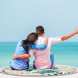 Ronde strandhanddoek, microvezel strandhanddoek XXL, zeeschildpad badhanddoek, groot 150 cm, voor stranddeken, yogamat, handdoeken met kwastjes, (blauw-schildpad 1)