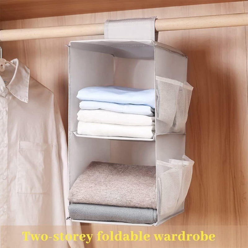 Kast organizer hangend, kastorganizer, kledingkast, 2 vakken, kledingkast, organizer, hangend, met 6 netzijvakken, opvouwbaar, ruimtebesparend opbergsysteem voor kamer, grijs