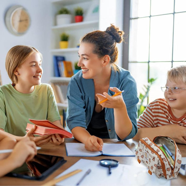 etui, schattig etui voor meisjes, jongens, schoolbenodigdheden, etui, grote etui met vakken, stoffen etui, Kawaii (S1)