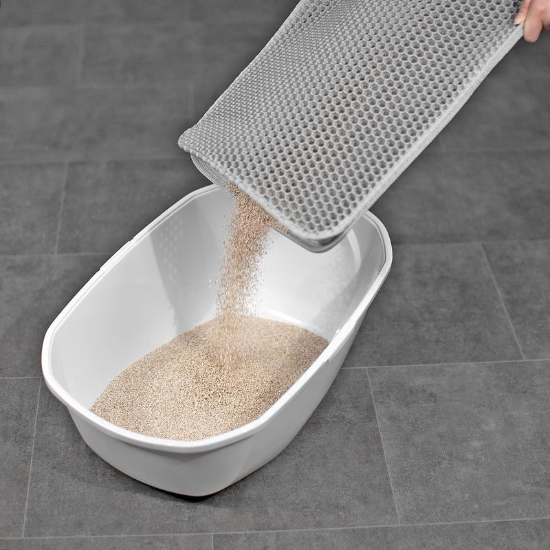 Kattenbakmat voor kattenbak met anti-slip coating, 76 x 61 x 1,3 cm, kattenbakmat, waterdicht en gemakkelijk te reinigen, effectieve opname van kattenbakvulling in honingraatdesign, grijs