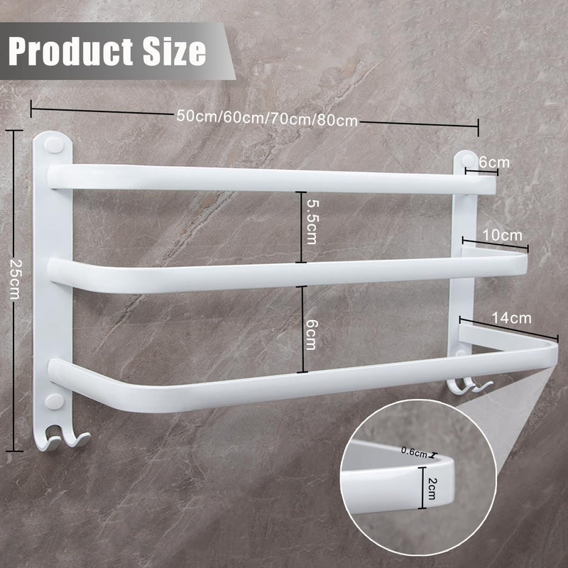Handdoekstang, groot, zonder boren/stansen, 60 cm, meerlaags aluminium, handdoekhouder, wandrek, wandmontage, wandmontage, wandhanddoekhouder, 3 verdiepingen, badhanddoekstang voor badkamer en keuken