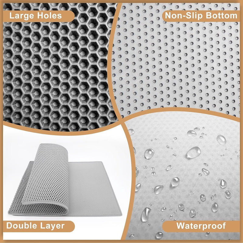 Kattenbakmat, 90 x 76 cm EVA waterdichte kattenbak, kattenmat met honingraatmotief, dubbellaags ontwerp honingraat, kattenbak, grijs, 1 zijde verbonden