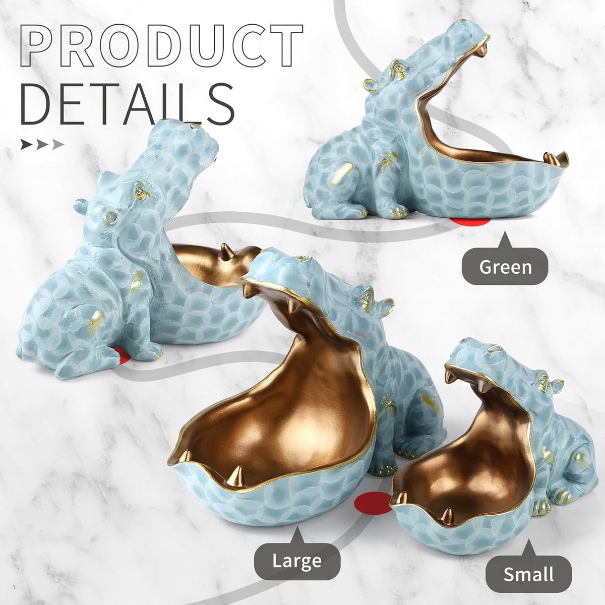 OnIUeZky Grote Mond Nijlpaard Sleutelkom Hippo Beeldje Nijlpaard Standbeeld Hars Nijlpaard Ornament Sleutelhouder Schotel Organizer Gift Home Decor voor Munt Sieraden Desktop Opslag Blauw