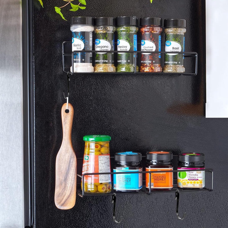 Koelkastrek, magnetisch, kruidenrek, zonder boren, met afneembare haken, hangend, metaal, keukenrek, organizer voor koelkast, set van 2