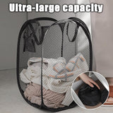 2 stuks opvouwbare wasmandset, pop-up 75 liter, wasmand, opvouwbaar, met zijzak, wasverzamelaar met handgrepen, wasmand voor bijkeuken, netjes opbergen van kleding (zwart)