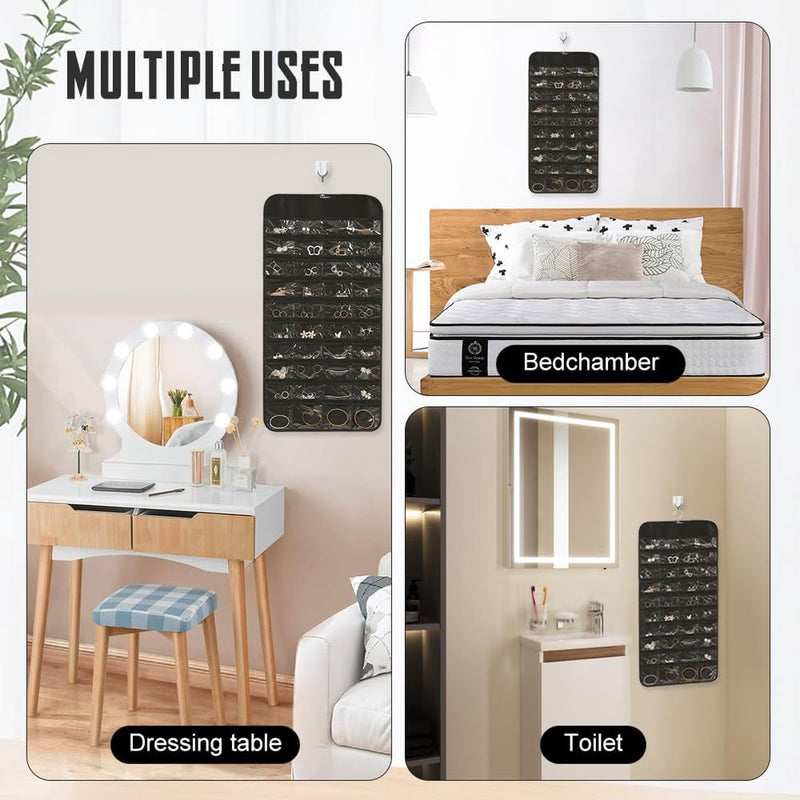 Sieradenorganizer voor het ophangen van sieradenopslag Hangende sieradenorganizer Hangende opbergrol met hanger Sieradenorganizer Tas Reistas voor ringen Oorbellen Kettingen Zwart