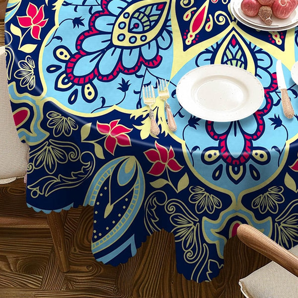 Tafelkleed rond, 150 cm, Boheems tafelkleed, herbruikbaar tafelkleed van polyester, vlekbescherming, afwasbaar, tafellinnen, waterdicht, rond tafelkleed voor feestjes, bruiloften, picknicks, tuinen