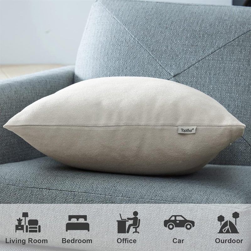 Kussenhoezen, effen, chenille deco-kussenhoezen met verborgen ritssluiting voor bank, auto of bed, set van 2 stuks