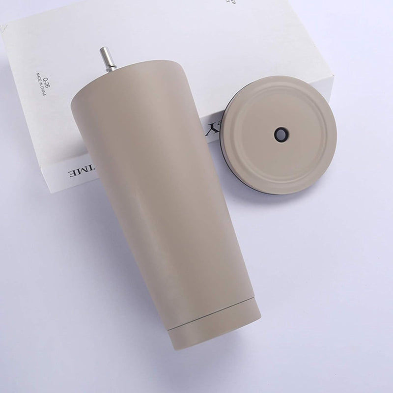 750 ml/25 oz roestvrijstalen mok met rietje en deksel, BPA-vrije vacuüm geïsoleerde thermische mok, koffiemok om mee te nemen, reismok, geïsoleerde mok voor ijskoud of warm drinken (lichtgrijs)