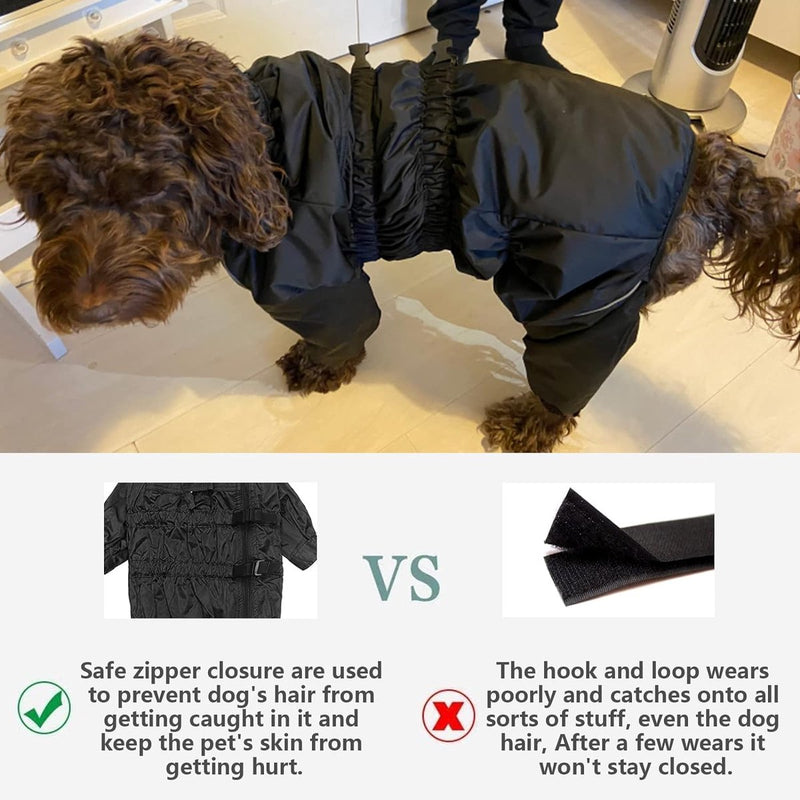 Hondenregenjas, waterdichte regenjas met hoge kraag, reflecterende strips en ritsen, geschikt voor alle hondentypes-zwart-M