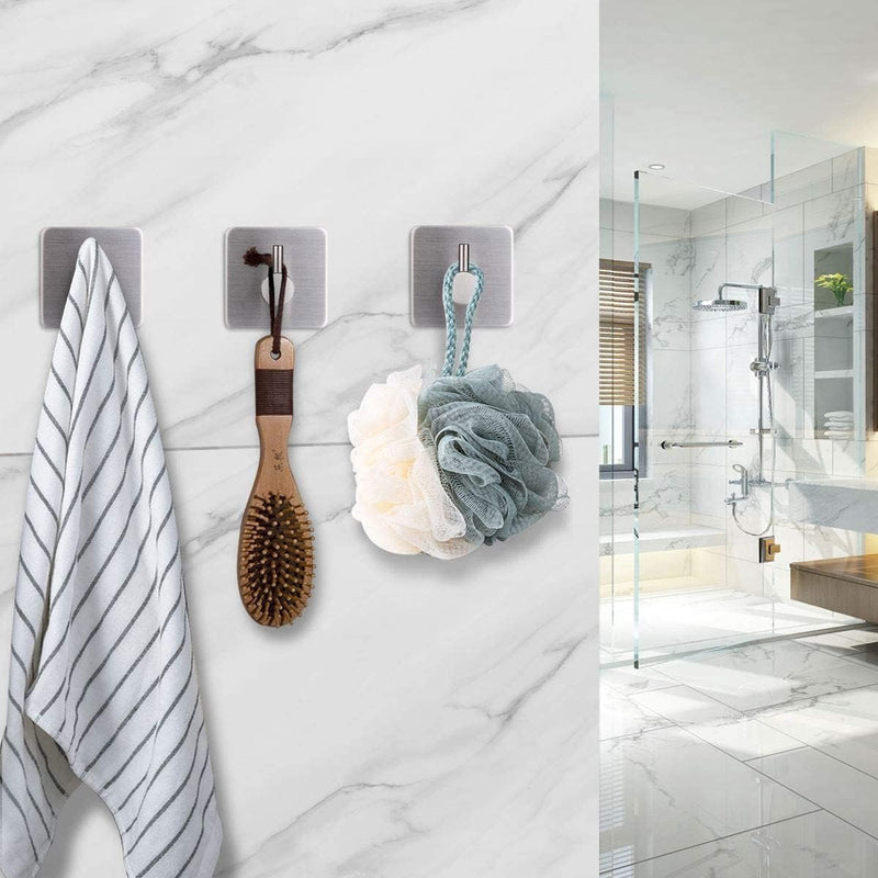 4 stuks zelfklevende haken, extra sterk, zelfklevend, zilver, roestvrij staal, SUS304 waterdicht, multifunctionele handdoekhaken, zonder boren, met 3M kleefpads, voor badkamer en keuken