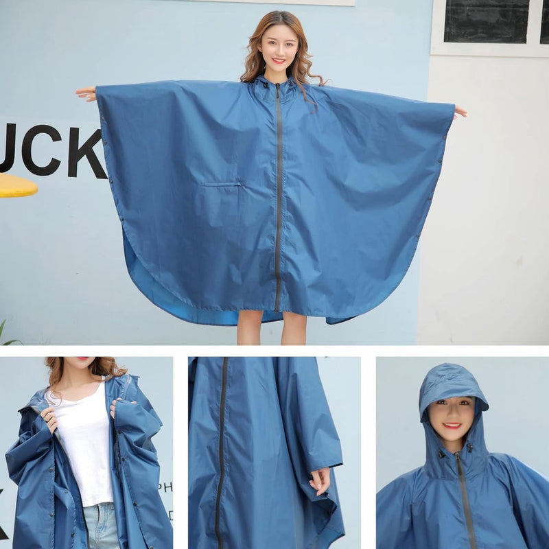 Waterdichte regenponcho voor dames en heren, herbruikbaar, lichte outdoor regenjas, ritssluiting, regenkleding, regenjas met capuchon