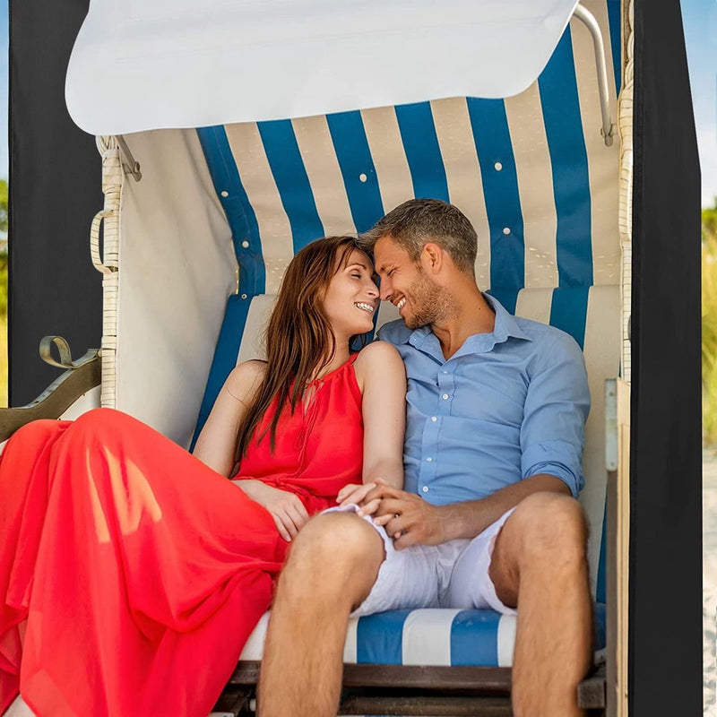 Beschermhoes voor strandstoel, winterbestendig, van 600D Oxford-weefsel, 135 x 105 x 175/140 cm, winddicht, afdekking met ritssluiting, scheurvast en uv-bestendig, waterdicht, zwart