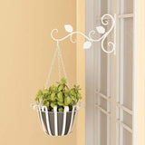 2 stuks houder voor bloemhouders, wandhouders hangmanden, lantaarn wandhouder uit, hangende ijzeren kunst buiten met bladpatroon hangende mand voor tuinvogelhuisjes, windspel (wit)