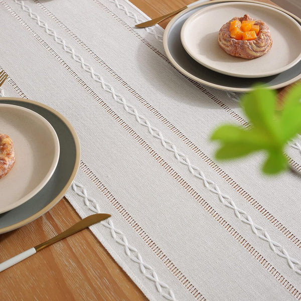 Tafelloper Boho Tafelloper, landelijke stijl, met handgemaakte kwastjes, tafelkleed voor boerderij, tafeldecoratie, 200 x 32 cm