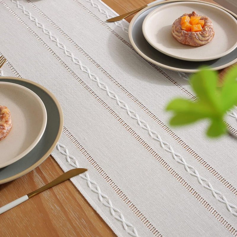 Tafelloper Boho Tafelloper, landelijke stijl, met handgemaakte kwastjes, tafelkleed voor boerderij, tafeldecoratie, 200 x 32 cm