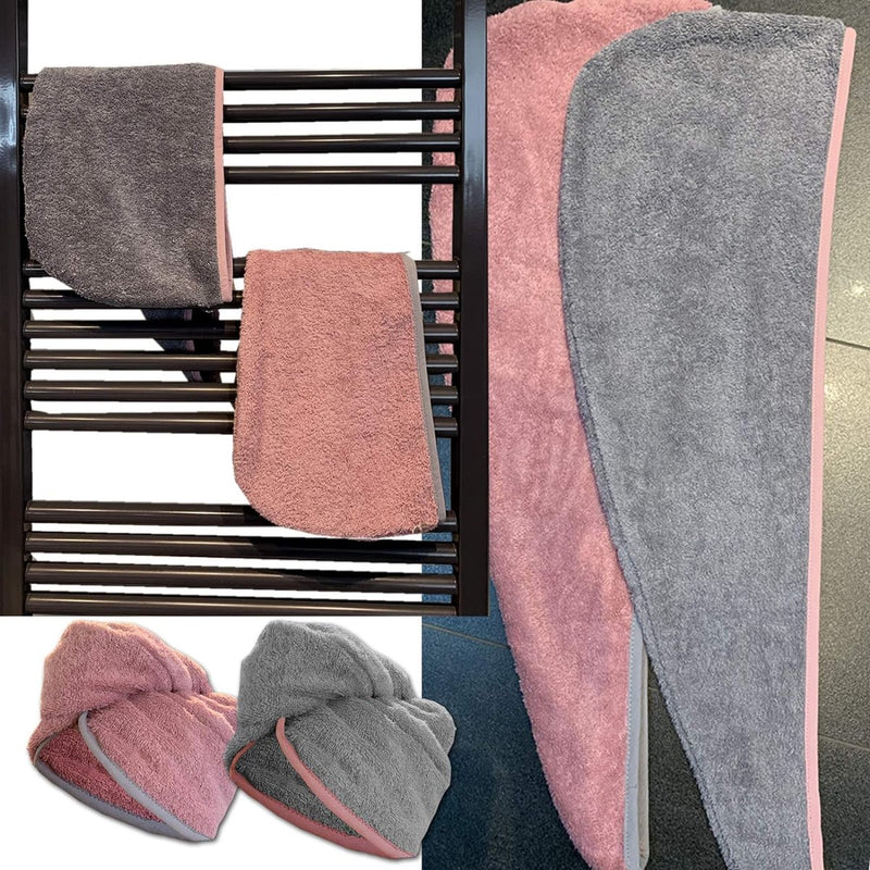 2 stuks badstof tulband haartulband met rubber voor kinderen van 100% katoen, absorberend, stabiele grip, 2 x oudroze