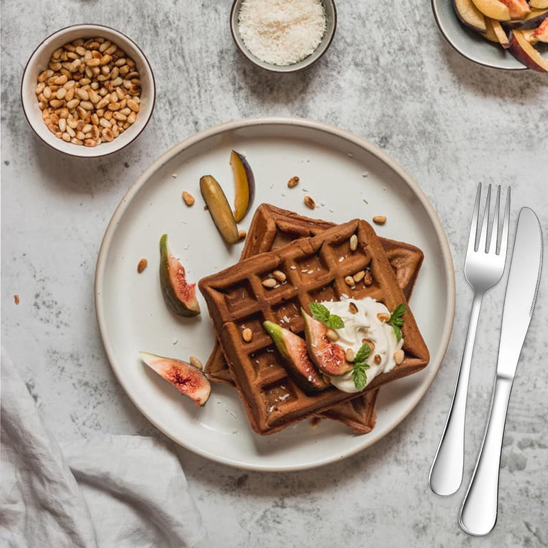 Steakbestekset, 12-delige roestvrijstalen tafelmessen en tafelvorken, steakbestekset voor 6 personen, messen en vorken, set voor huis/restaurant, hoogglans gepolijst en vaatwasmachinebestendig