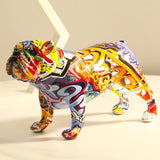 Kleurrijke Franse Bulldog Standbeeld Creatieve Graffiti Kleurrijke Kunst Bulldog Hars Ambachtelijke Dierensculptuur Puppy Figuur Moderne Home Decor Woonkamer Bureau Decoratie (A)
