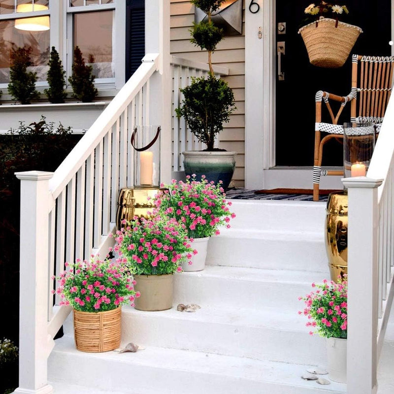 Kunstbloemen, 4 stuks Kunstbloemen Groen UV-bestendige planten Heesters Nepbloemen Binnen Buiten voor Huis Tuin Bruids Bruiloft Feestdecoratie (roze)