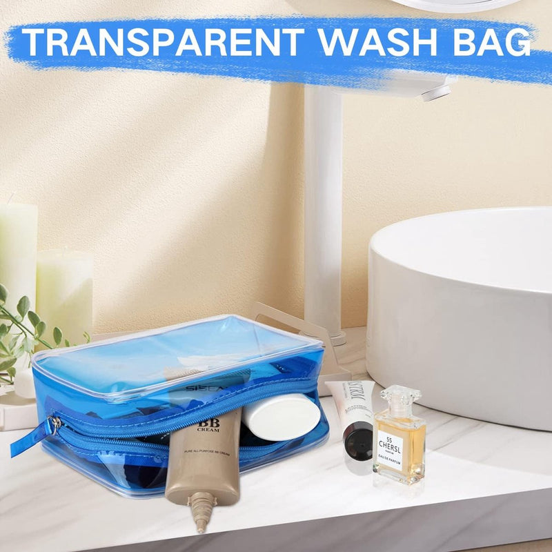 Transparante toilettas, transparant, voor dames en heren, 2 stuks zwart 2 stuks blauw