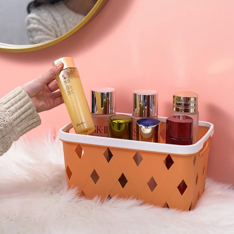 Set van 5 plastic opbergmanden, kleine plankmand voor organiseren, 27 cm x 18 cm x 15 cm organizermand met handvatten voor slaapkamer, kantoor, klaslokaal, school