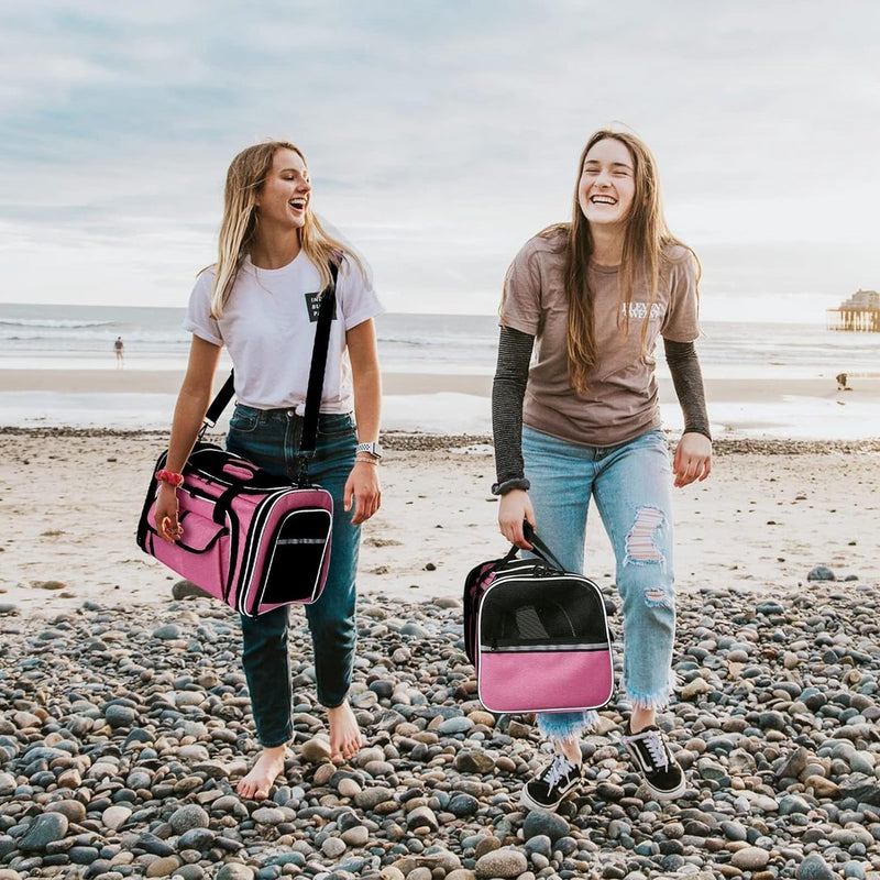 Huisdiertas, huisdierdrager voor katten en kleine honden in de auto, voegtuig of in de trein, roze