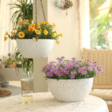 Bloempot, hangend, plastic, set van 2, diameter 25 cm, hangpot voor planten, wit, bloemenhanger met haak, rond, groot, voor binnen en buiten, decoratie, hangpot voor planten voor thuis, kantoor