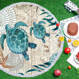 Ronde strandhanddoek, microvezel strandhanddoek XXL, zeeschildpad badhanddoek, groot 150 cm, voor stranddeken, yogamat, handdoeken met kwastjes, (blauw-schildpad 1)