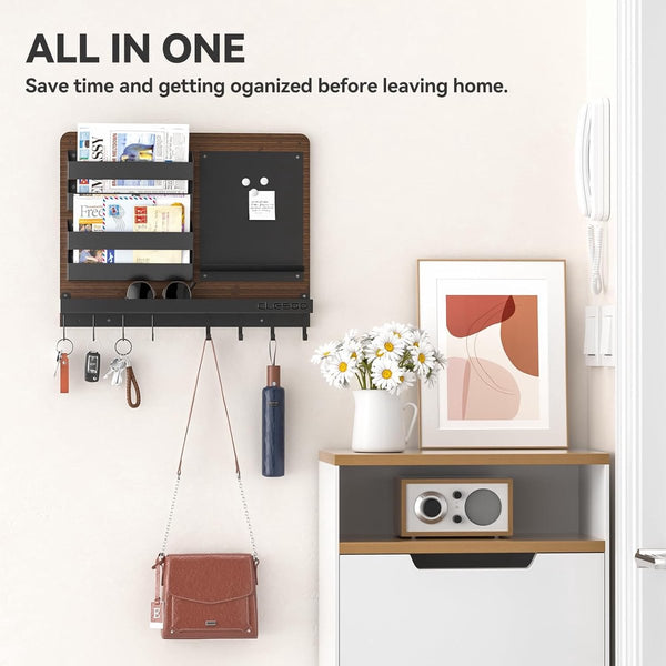 Sleutelrek met plank en brievenhouder, 8 sleutelhouders, wandbrievenbakje met 2 posthouders, memobord- sleutellijst, sleutelbord, decoratie, sleutelhaken voor verbindingsgang gang