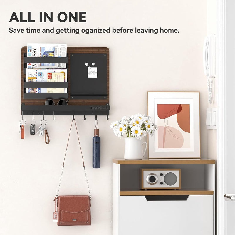 Sleutelrek met plank en brievenhouder, 8 sleutelhouders, wandbrievenbakje met 2 posthouders, memobord- sleutellijst, sleutelbord, decoratie, sleutelhaken voor verbindingsgang gang