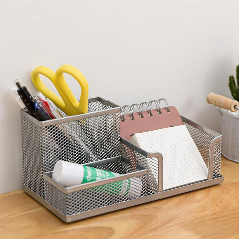 Draad metalen pennenhouder Kantoor pennenhouder Penorganisator Vierkant metalen gaas Kantooropslag Kaptafel (zwart)