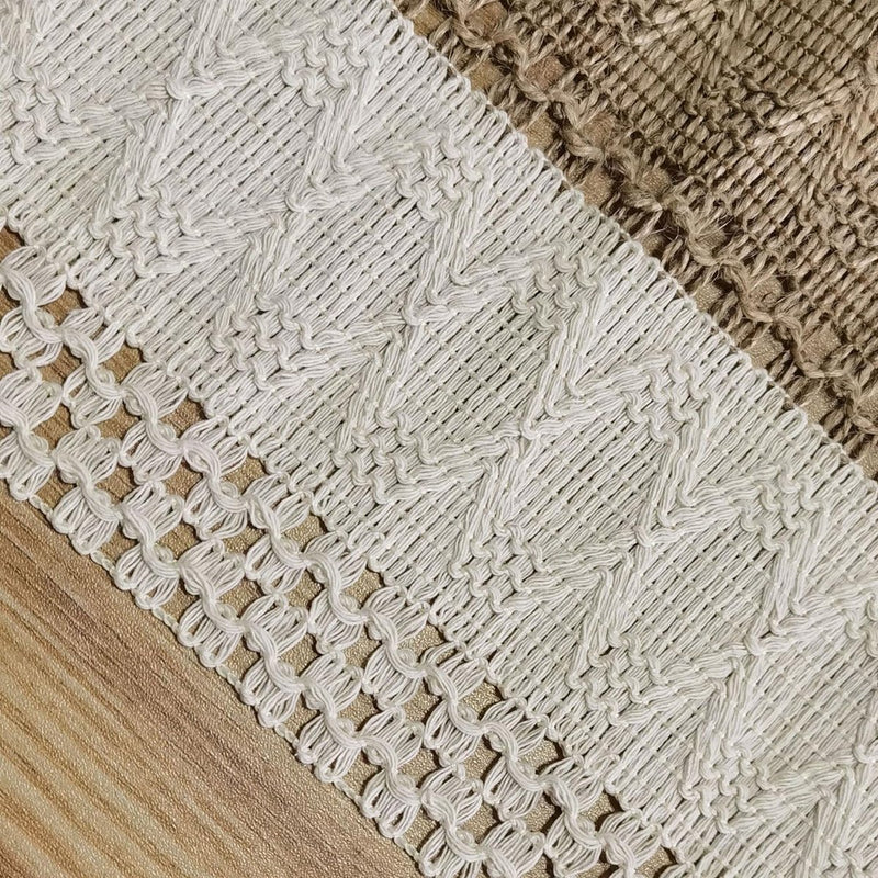 Macramé tafelloper 30 x 274 cm tafelloper beige boho jute tafelloper met kwastjes rechthoekig voor landhuisstijl bruiloft verjaardag feestelijk huis keuken koffie tafel decoratie